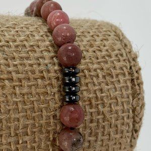 NWT Styled by Christa handmade pink jasper and hematite stretch bracelet